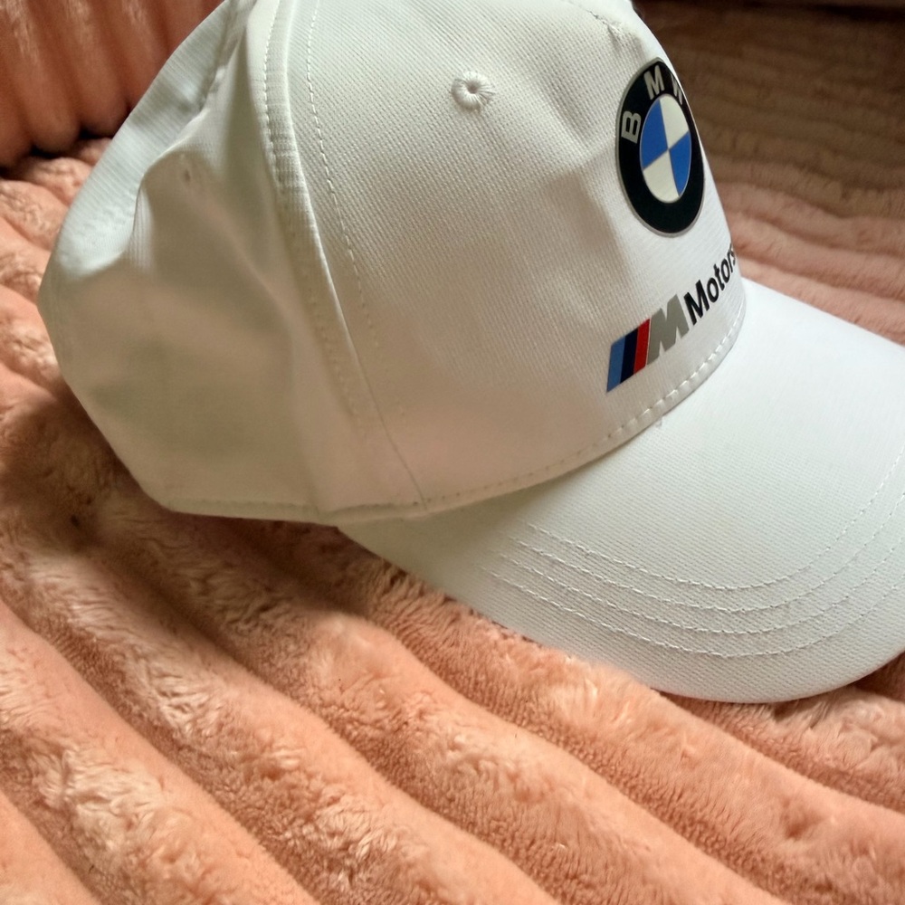 BMW White Motorsport Baseball Cap with Blue Logo - Picture 6 of 8